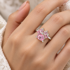 Pink Crystal Cluster Open Ring Sterling Silver