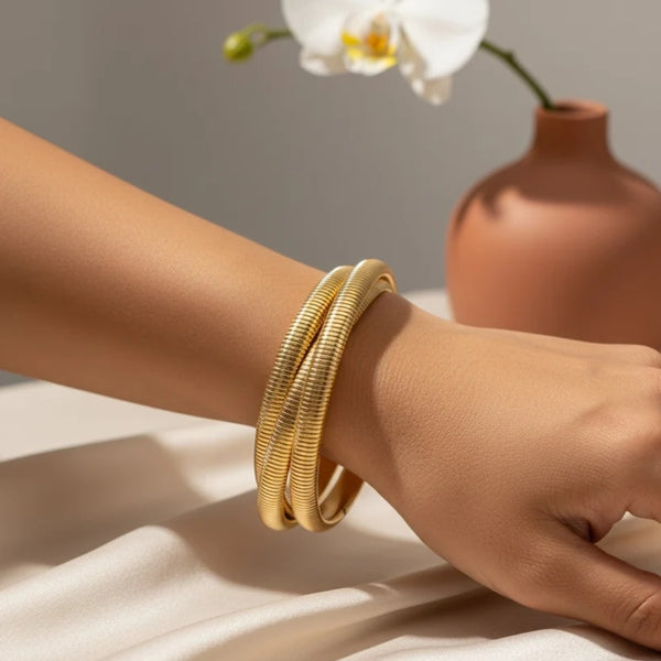 Premium Gold Ribbed Bangle Set for Women