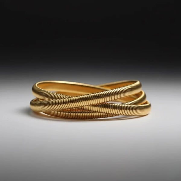 Premium Gold Ribbed Bangle Set for Women