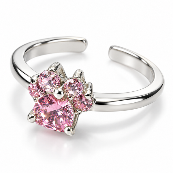 Pink Crystal Cluster Open Ring Sterling Silver