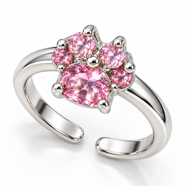 Pink Crystal Cluster Open Ring Sterling Silver