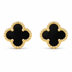 Gold-Tone Black Clover Pendant Necklace and Stud Earrings Set