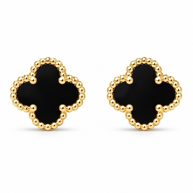 Gold-Tone Black Clover Pendant Necklace and Stud Earrings Set
