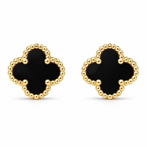 Gold-Tone Black Clover Pendant Necklace and Stud Earrings Set
