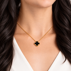 Gold-Tone Black Clover Pendant Necklace and Stud Earrings Set