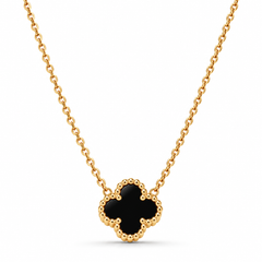 Gold-Tone Black Clover Pendant Necklace and Stud Earrings Set