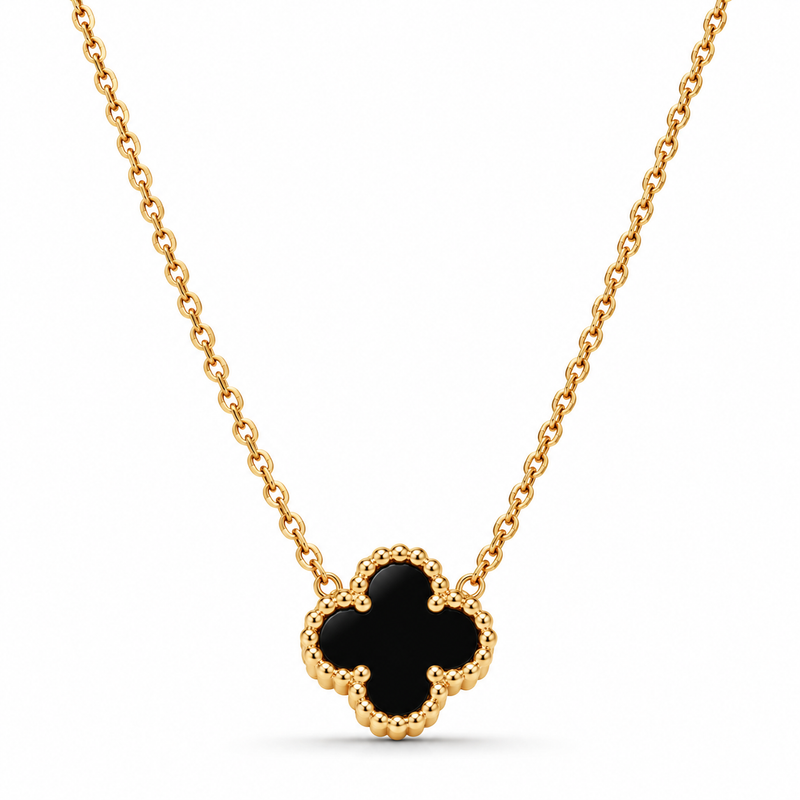Gold-Tone Black Clover Pendant Necklace and Stud Earrings Set