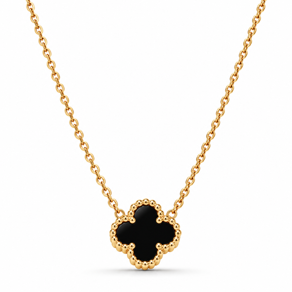 Gold-Tone Black Clover Pendant Necklace and Stud Earrings Set