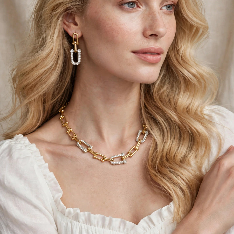 Gold and Silver-Tone Geometric Link Jewellery Set