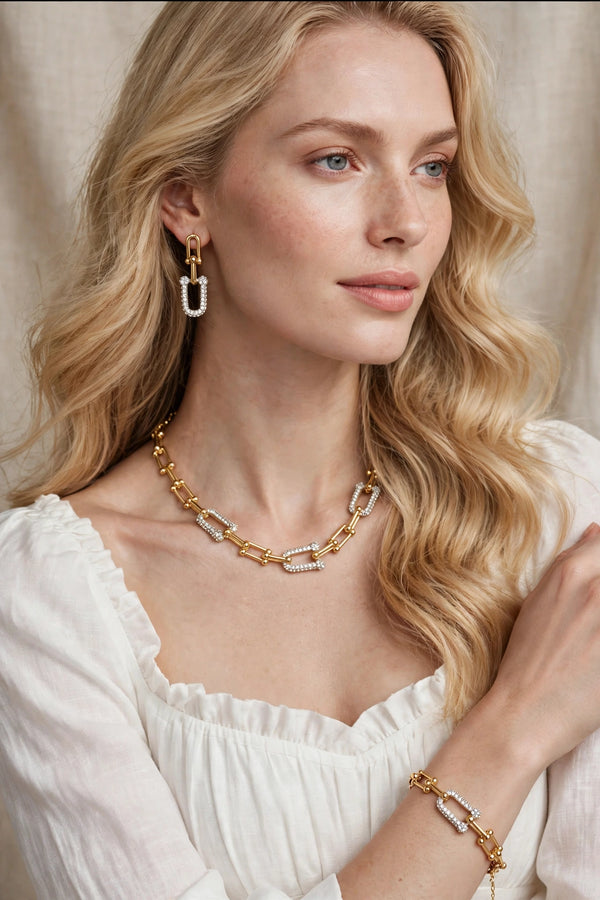 Gold and Silver-Tone Geometric Link Jewellery Set
