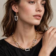 Gold and Silver-Tone Geometric Link Jewellery Set