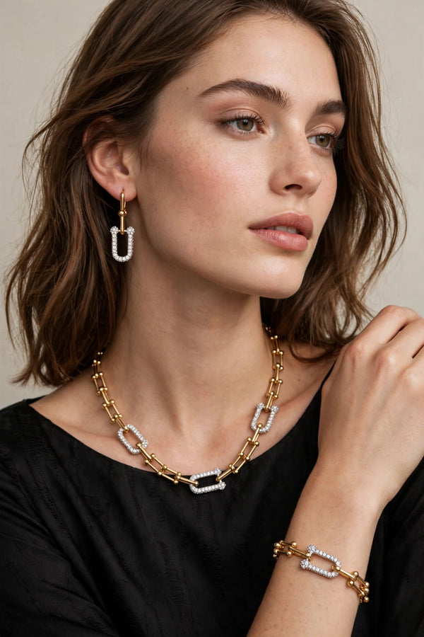 Gold and Silver-Tone Geometric Link Jewellery Set