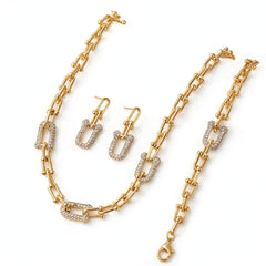 Gold and Silver-Tone Geometric Link Jewellery Set