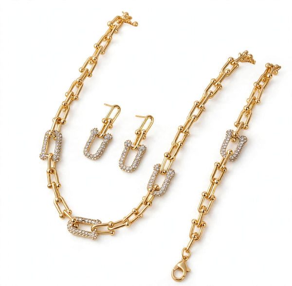 Gold and Silver-Tone Geometric Link Jewellery Set
