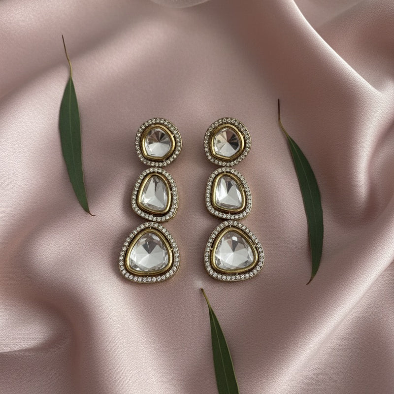 Gold-Plated Kundan Drop Earrings for Women