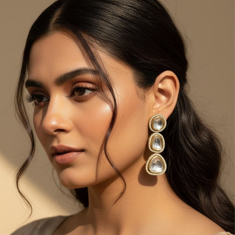 Polki Linear Drop Earrings