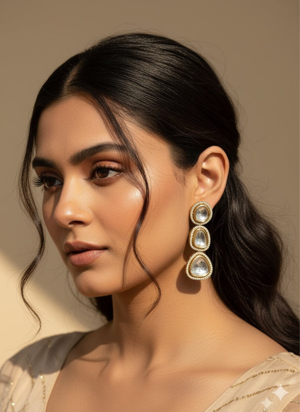Polki Linear Drop Earrings