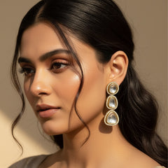 Gold-Plated Kundan Drop Earrings for Women