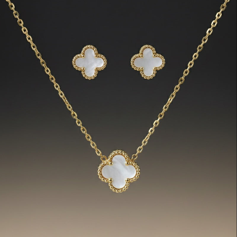 White Clover Pendant Set with Stud Earrings