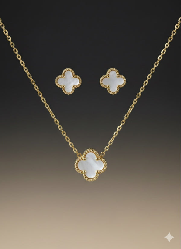 White Clover Pendant Set with Stud Earrings