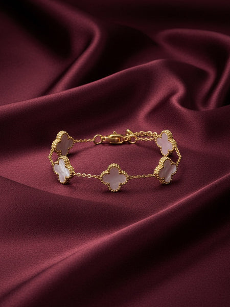 Amaura Ivory Clover Luxe Bracelet White and Gold