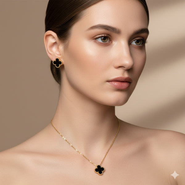White Clover Pendant Set with Stud Earrings
