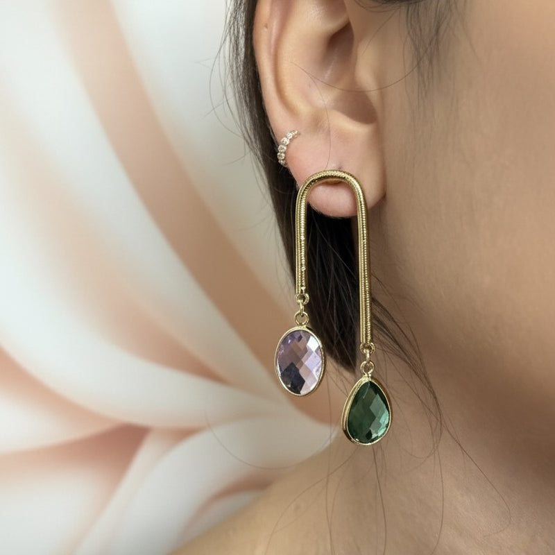 Double Stone U Hoop Danglers