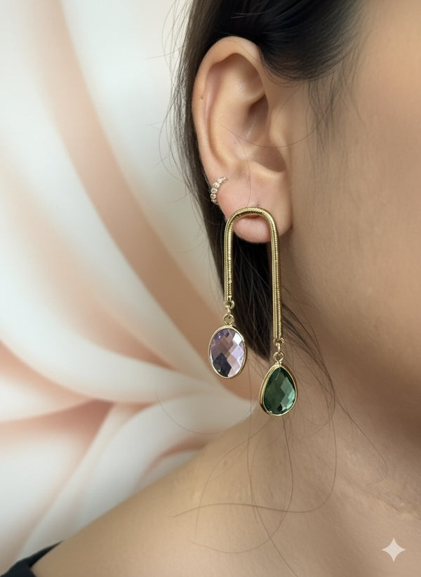 Double Stone U Hoop Danglers