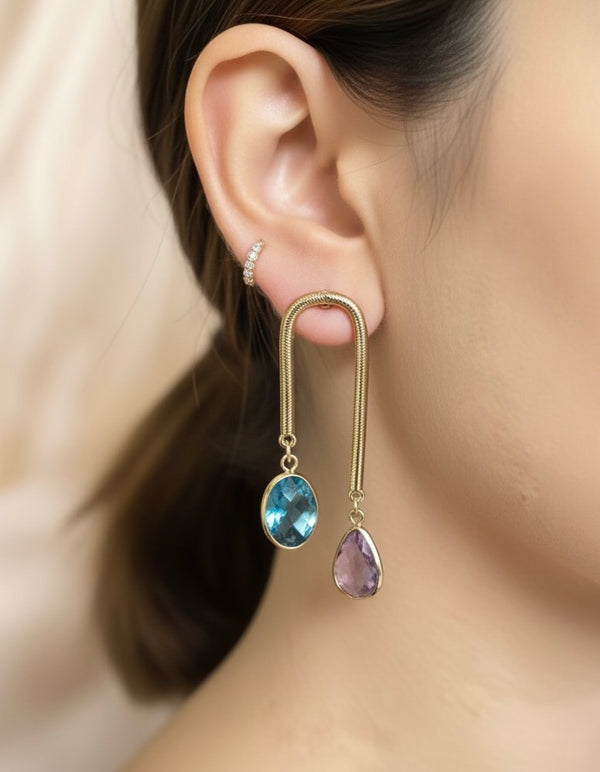 Double Stone U Hoop Danglers