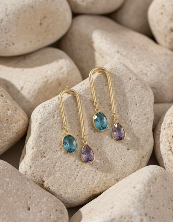 Double Stone U Hoop Danglers
