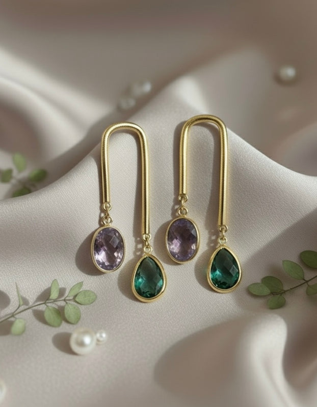 Double Stone U Hoop Danglers