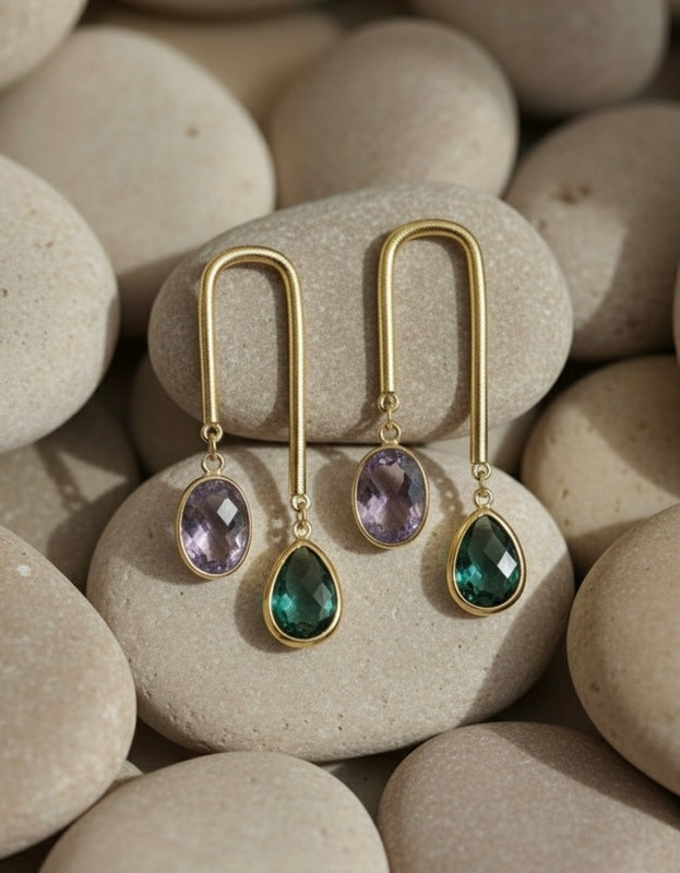 Double Stone U Hoop Danglers
