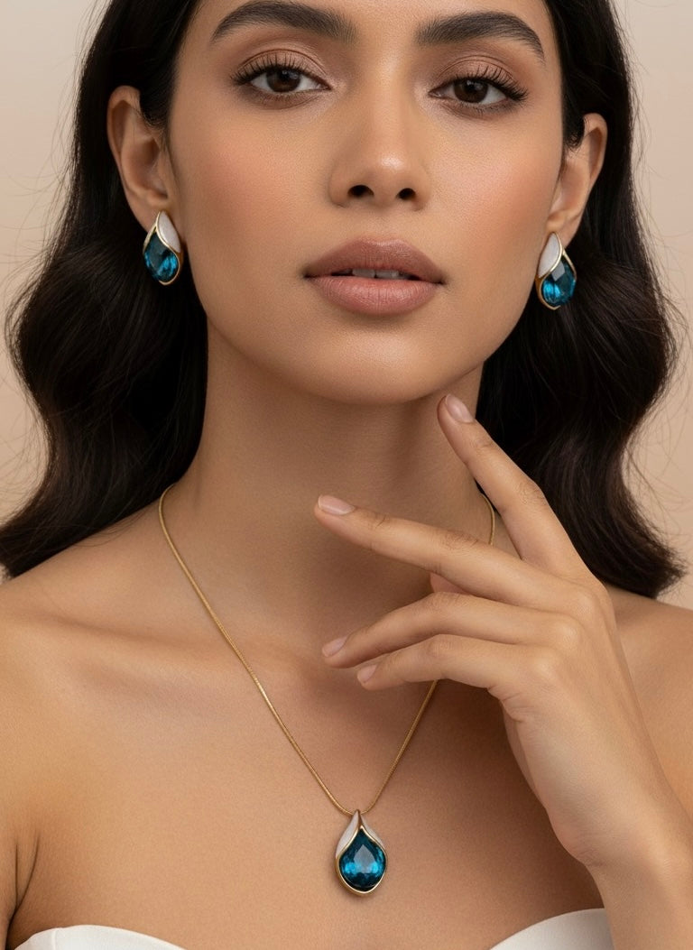 Amaura Blue Oasis Necklace Set “Azure Accent Gold Set”