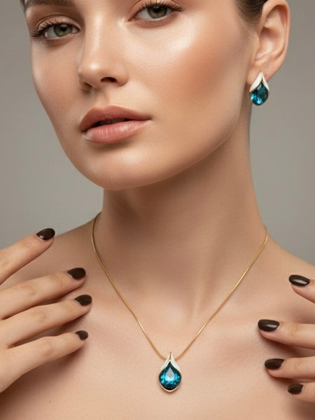 Amaura Blue Oasis Necklace Set “Azure Accent Gold Set”
