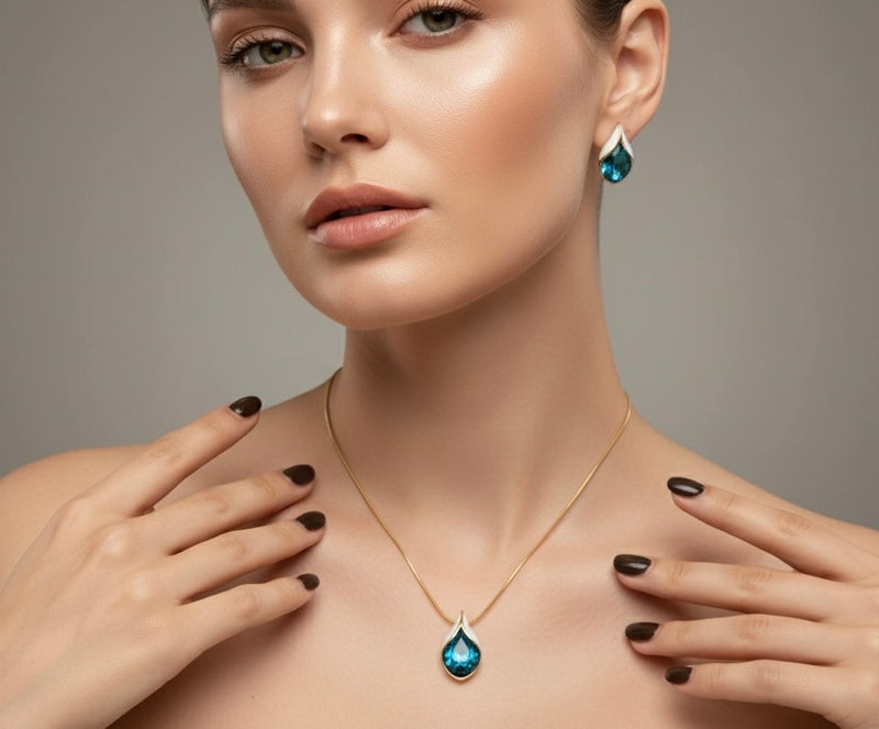 Amaura Blue Oasis Necklace Set “Azure Accent Gold Set”