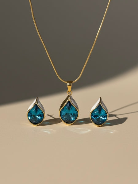 Amaura Blue Oasis Necklace Set “Azure Accent Gold Set”