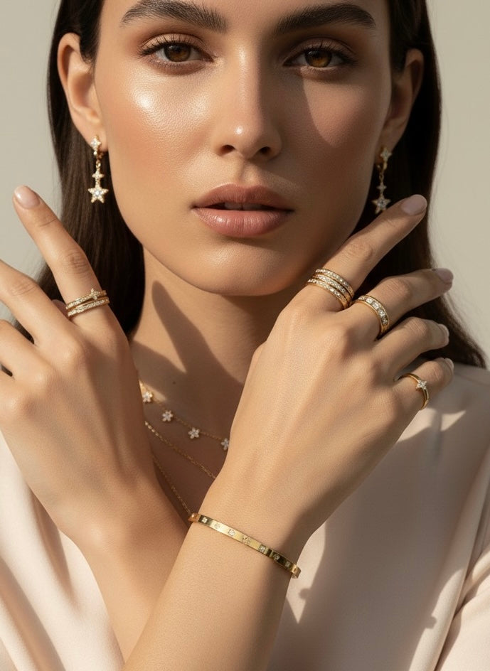 Amaura Solar Gleam Gold Kada With Model