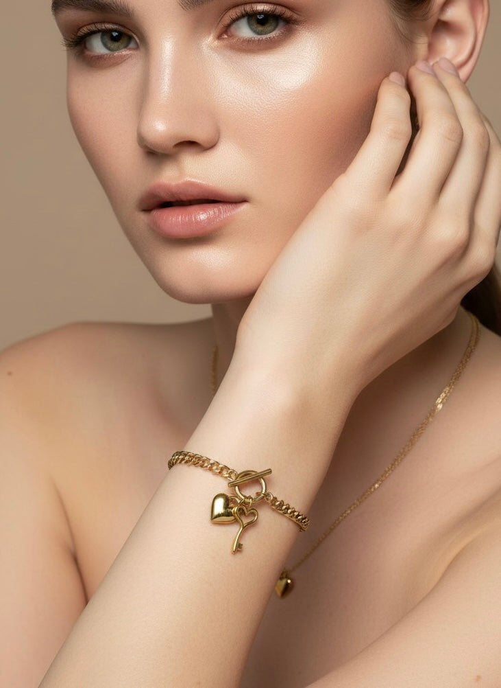 Amaura Golden Charm Link Bracelet With Model