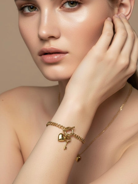 Amaura Golden Charm Link Bracelet With Model