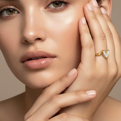 Minimalist Gold Heart Ring with Mother of Pearl Inlay