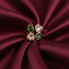 Dual Heart Gemstone Adjustable Gold Ring