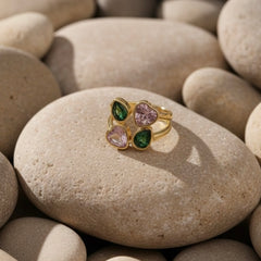Dual Heart Gemstone Adjustable Gold Ring