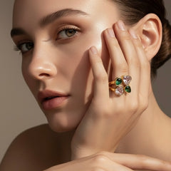 Dual Heart Gemstone Adjustable Gold Ring