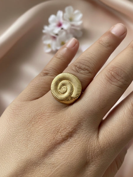Gold Textured Spiral Statement Ring