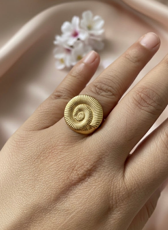 Gold Textured Spiral Statement Ring