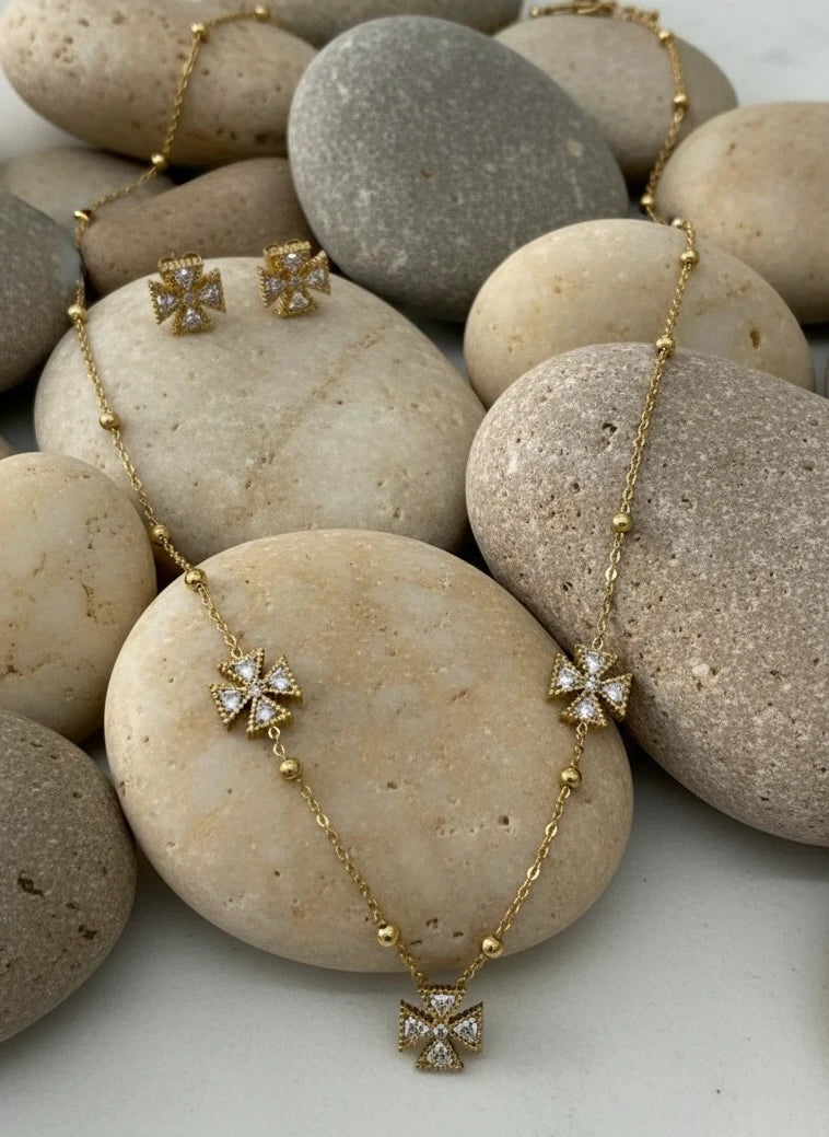 Stainless steel zircon necklace and earrings
