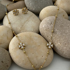 Stainless steel zircon necklace and earrings
