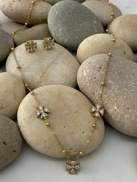 Stainless steel zircon necklace and earrings
