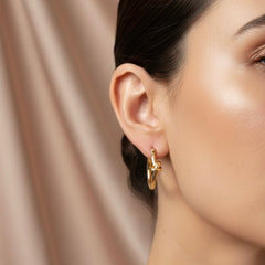 Twisted Knot Gold Hoops On Ears