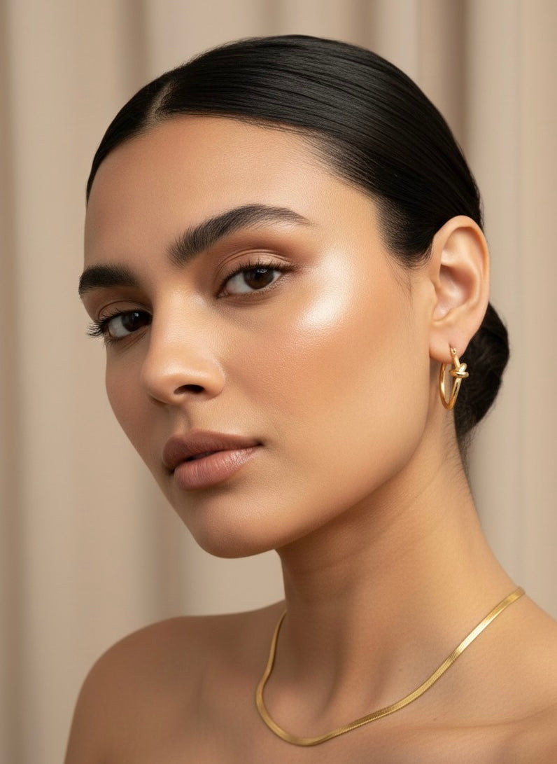 Twisted Knot Gold Hoops On Model